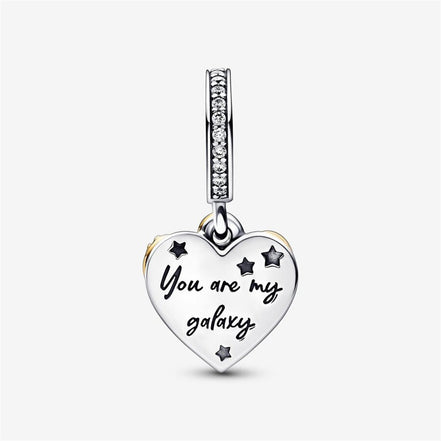 Pandora Moments "You Are My Galaxy" Shooting Star Hearts Double Dangle Charm