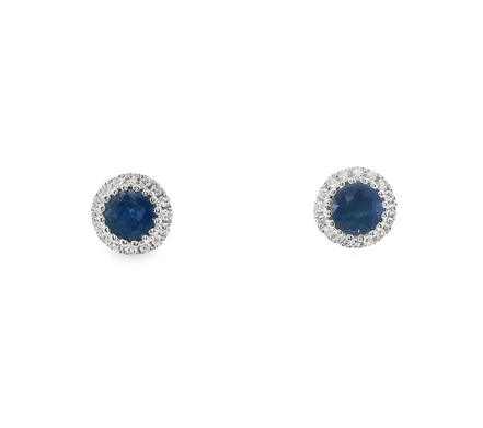 14K White Gold Diamond And Sapphire Halo Earrings