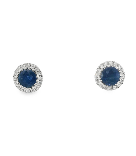 14K White Gold Diamond And Sapphire Halo Earrings