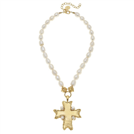Susan Shaw Esther Cross Pearl Necklace