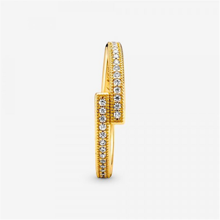Pandora Signature Logo Sparkling Overlapping Ring Size 7.5