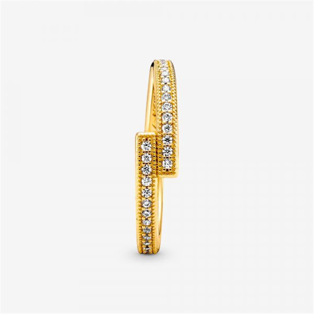 Pandora Signature Logo Sparkling Overlapping Ring Size 7.5