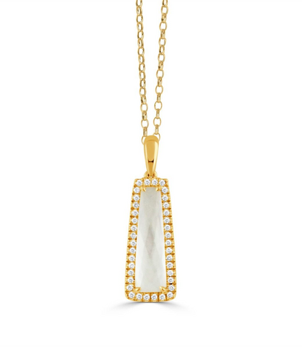 White Orchid Mother Of Pearl and Elongated Diamond Pendant Necklace