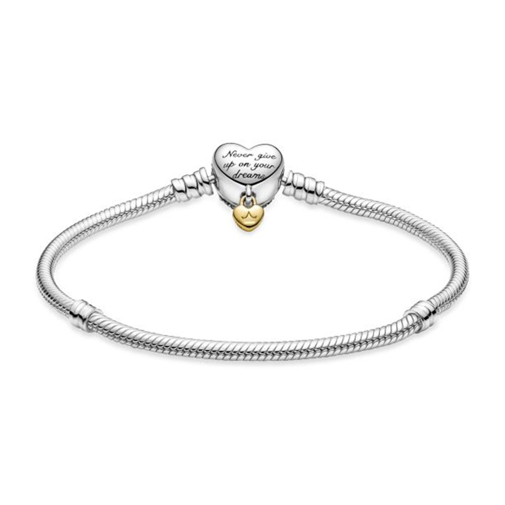 Pandora - Disney, Moments Heart Clasp Snake Chain Bracelet Size 19