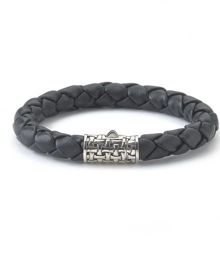 Samuel B Men's Keranjang Sterling Silver Black Leather Bracelet