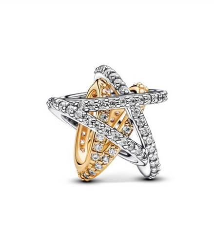 Pandora Moments Two-Tone Sparkling Crossover Star Charm