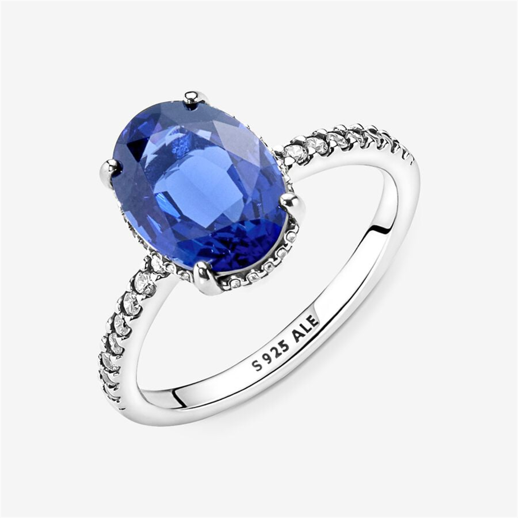 Pandora Timeless Sparkling Statement Blue Halo Ring Size 9