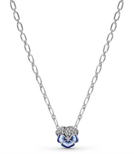 Pandora Moments Blue Pansy Flower Pendant Necklace 50 cm