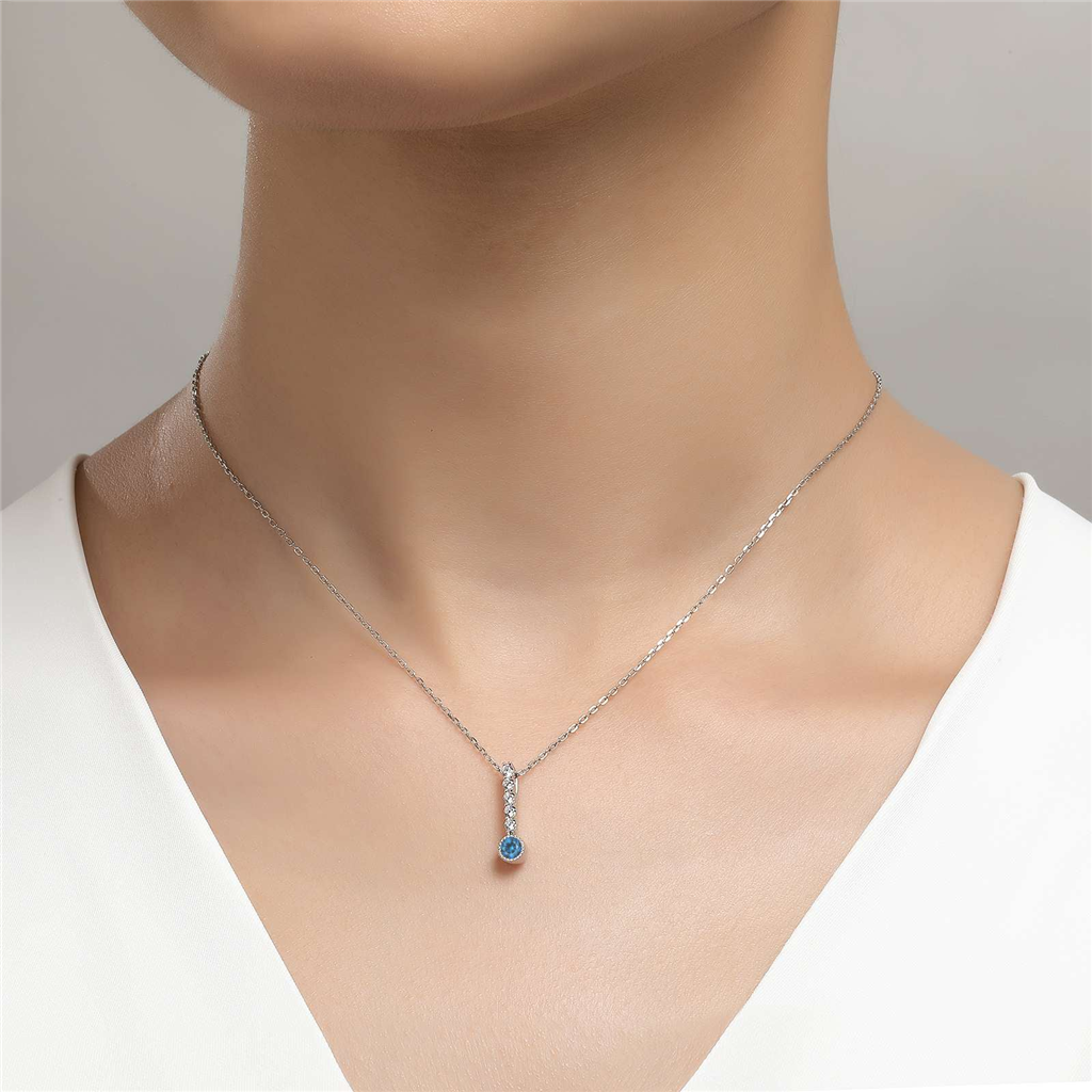 Lafonn 0.32 CTW Simulated Diamond And Simulated Aquamarine  March Birthstone Love Pendant