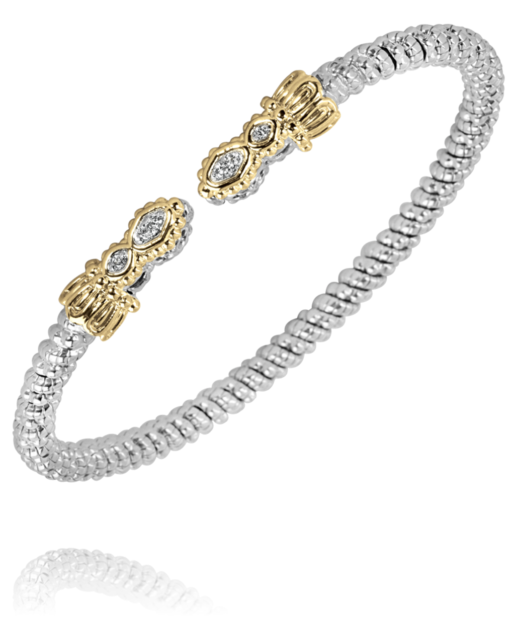 Vahan 14K Gold and Sterling Silver 3mm Diamond Open Cuff Bracelet