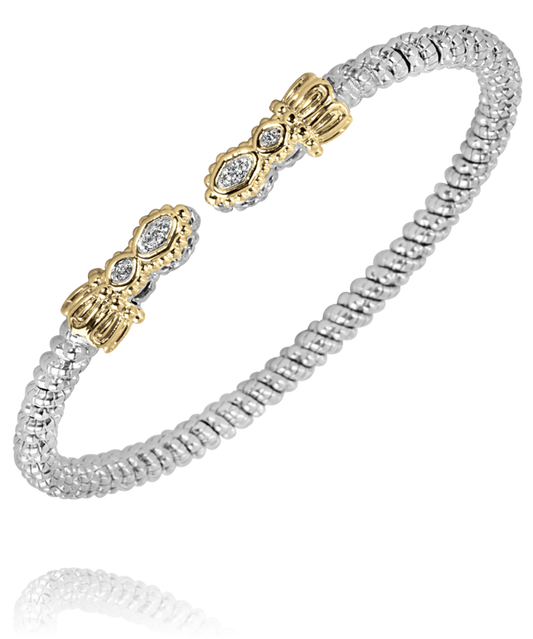 Vahan 14K Gold and Sterling Silver 3mm Diamond Open Cuff Bracelet