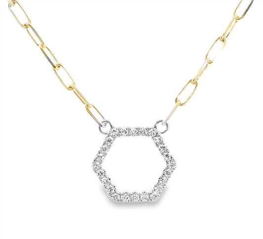 14K Yellow Gold And Diamond Hexagon Pendant Necklace