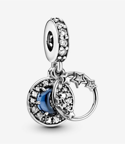 Pandora Moments Blue Night Sky Crescent Moon & Stars Love  Dangle Charm