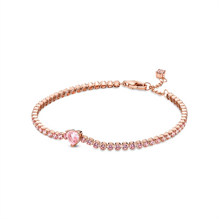 Pandora Timeless Pink Sparkling Heart Tennis Bracelet Size 18