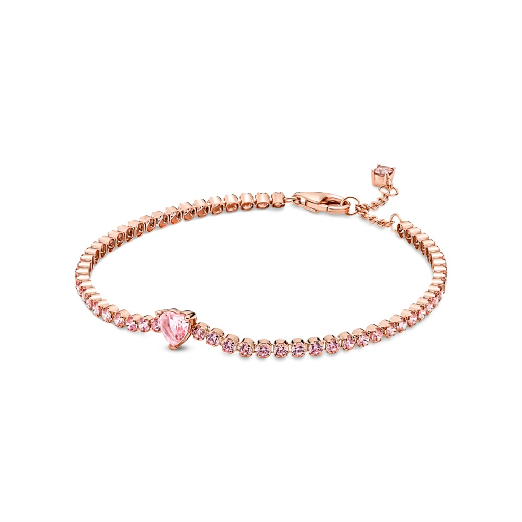 Pandora Timeless Pink Sparkling Heart Tennis Bracelet Size 18