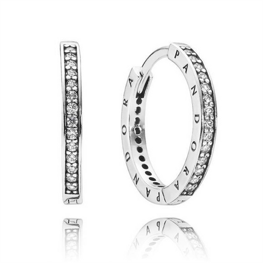 Pandora Signature Sparkle and Pandora Logo Hoop Earrings