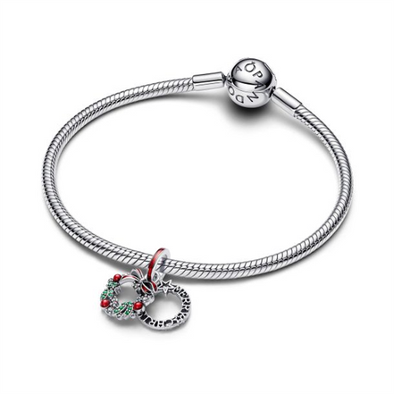Pandora Holiday Wreath Double Dangle Charm