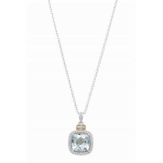 Diamond & Blue Topaz Pendant With Cable Chain 18"