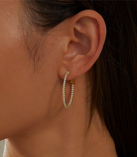 Lafonn 1.20 CTTW Simulated Diamond 25MM Round Inside/Out Hoop Earrings