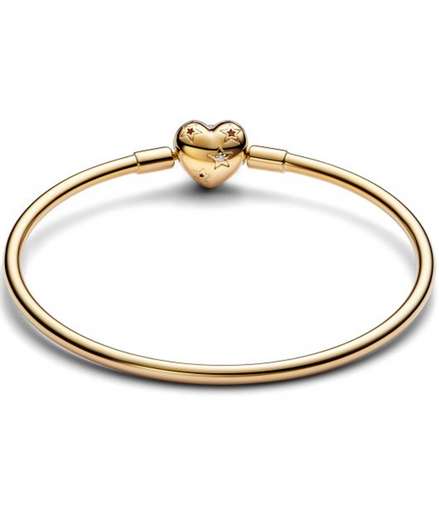 Pandora Moments Celestial Heart Clasp Bangle Charm Bracelet Size 19