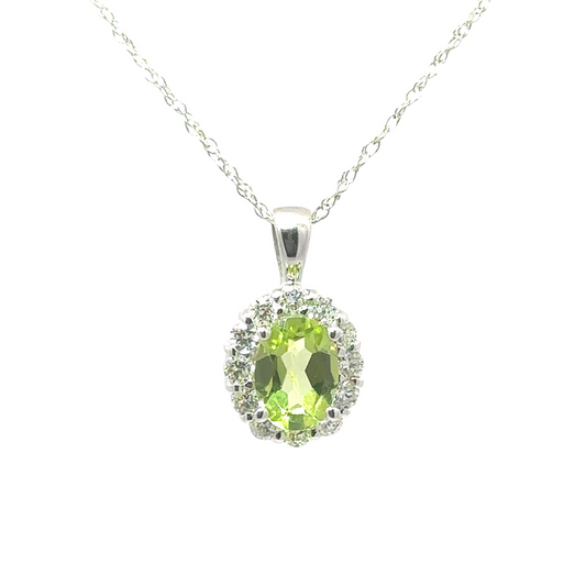 Ladies Peridot 14k White Gold Pendant Necklace