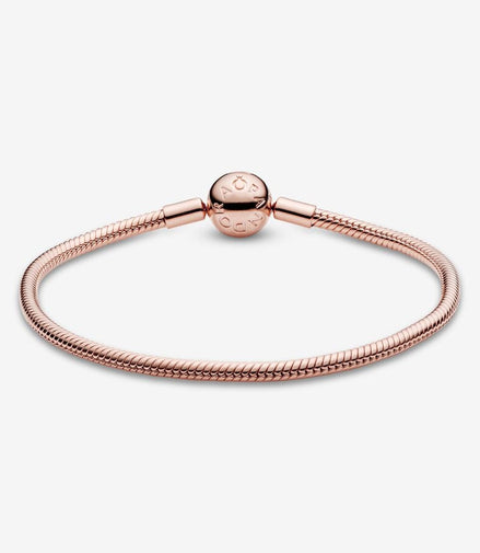 Pandora Moments Rose Smooth Round Clasp Snake Chain Charm Bracelet Size 19