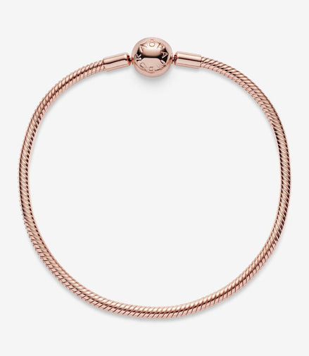 Pandora Moments Rose Smooth Barrel Clasp Snake Chain Charm Bracelet Size 16