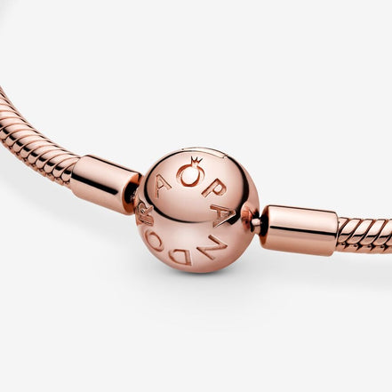Pandora Moments Rose Smooth Barrel Clasp Snake Chain Charm Bracelet Size 18