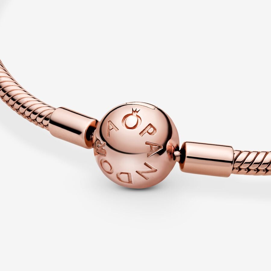 Pandora Moments Rose Smooth Round Clasp Snake Chain Charm Bracelet Size 19