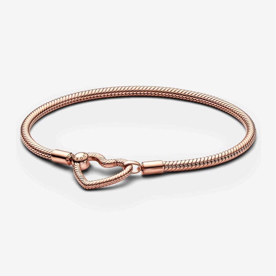 Pandora Moments Rose Heart Closure Snake Chain Bracelet Size 19