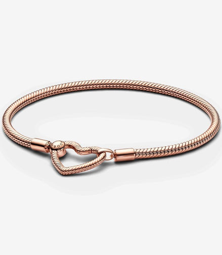 Pandora Moments Rose Heart Closure Snake Chain Bracelet Size 19
