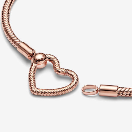Pandora Moments Rose Heart Closure Snake Chain Bracelet Size 19