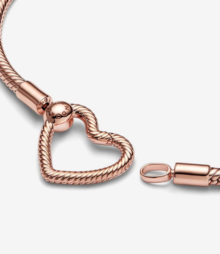 Pandora Moments Rose Heart Closure Snake Chain Bracelet Size 19