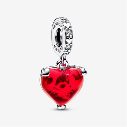 Disney X Pandora Mickey & Minnie Mouse Kiss Red Murano Glass Dangle Charm