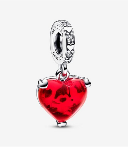 Disney X Pandora Mickey & Minnie Mouse Kiss Red Murano Glass Dangle Charm