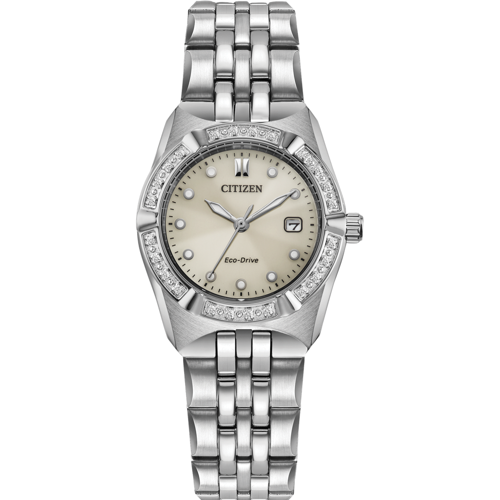 Citizen Ladies Corso Diamond Accent Taupe Dial Stainless Steel Bracelet Watch