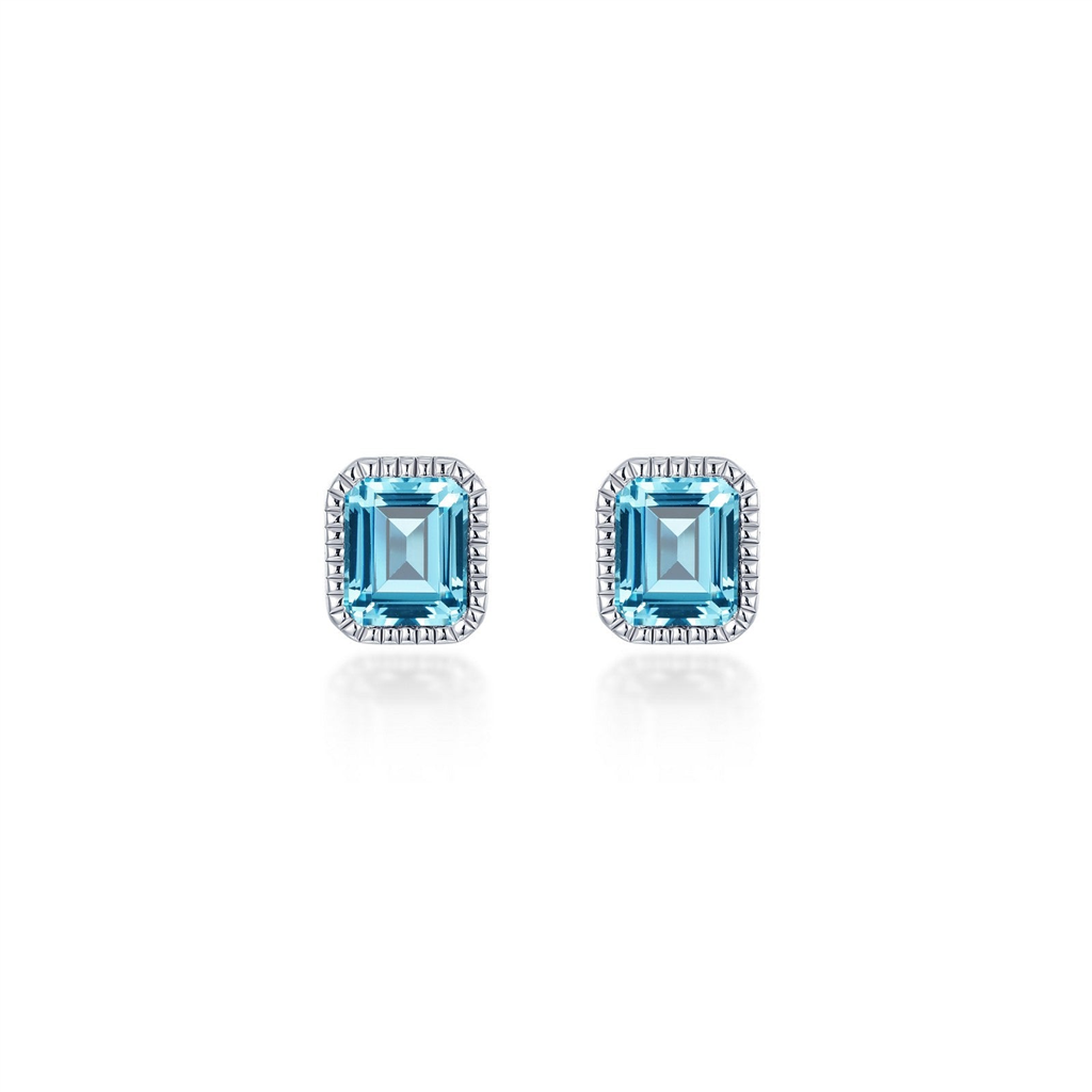 Lafonn 1.76 CTW Simulated Diamond And Aquamarine March Birthstone Solitaire Stud Earrings