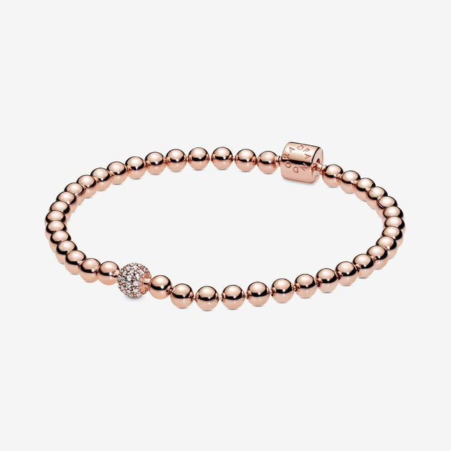 Pandora Timeless14K Rose Gold-Plated  Beads And Pavé Bracelet Size 19