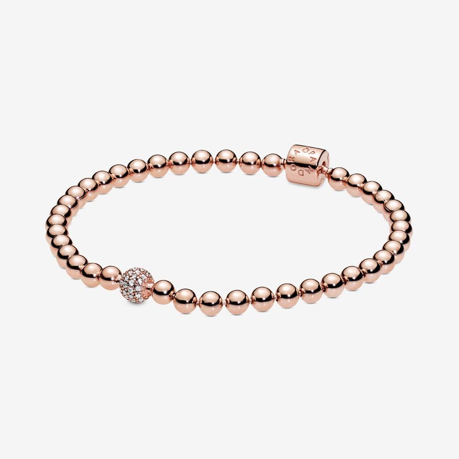 Pandora Timeless14K Rose Gold-Plated  Beads And Pavé Bracelet Size 19