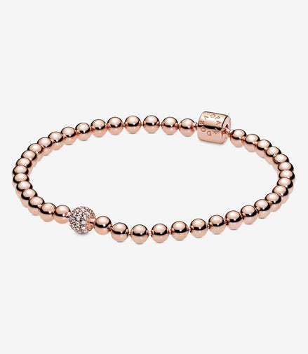 Pandora Timeless14K Rose Gold-Plated  Beads And Pavé Bracelet Size 19