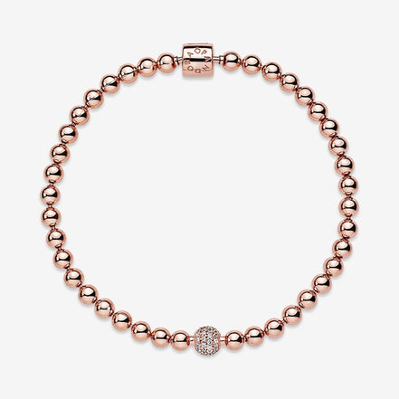 Pandora Timeless14K Rose Gold-Plated  Beads And Pavé Bracelet Size 19