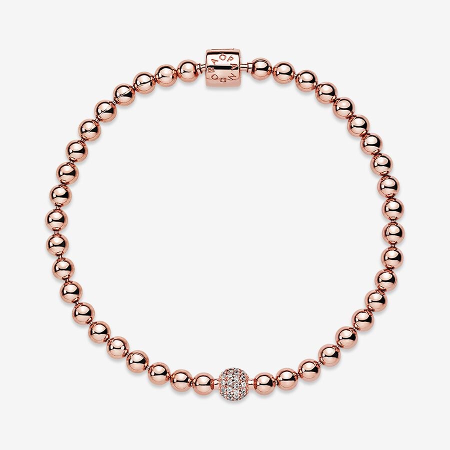 Pandora Timeless14K Rose Gold-Plated  Beads And Pavé Bracelet Size 19