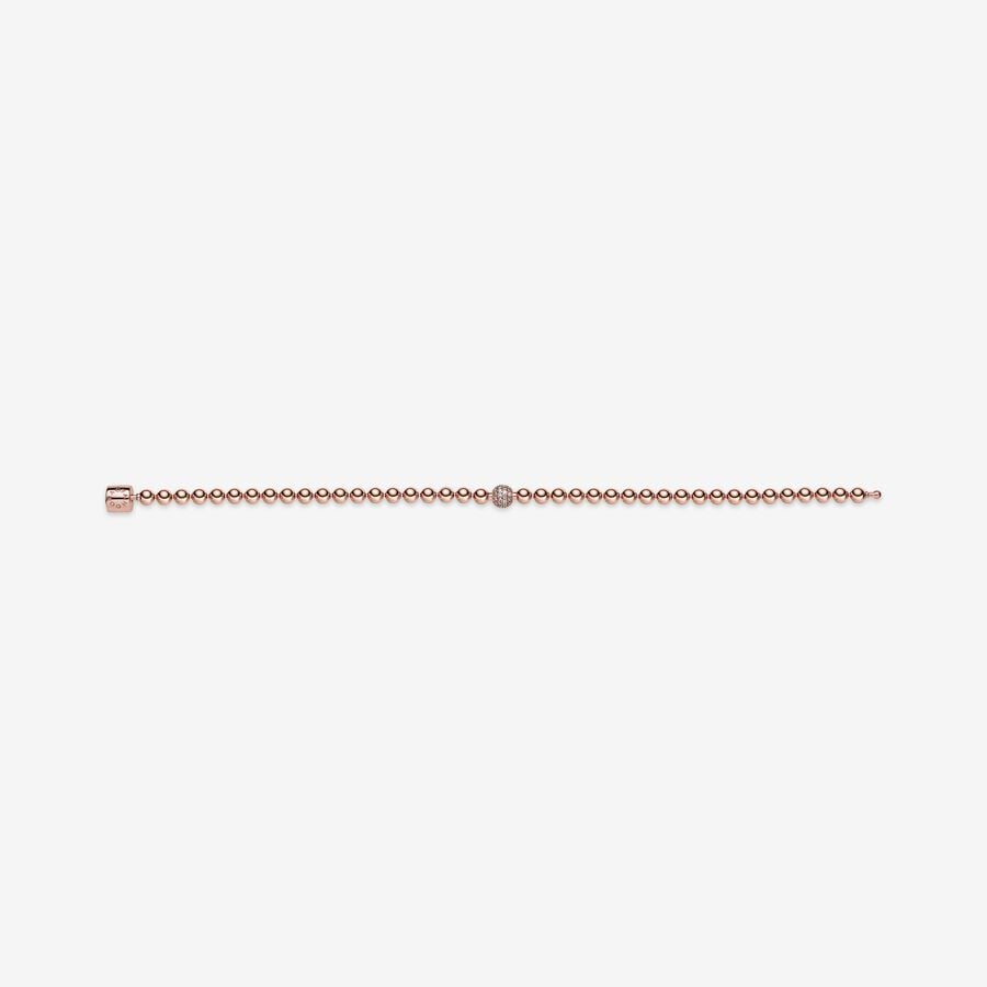 Pandora Timeless14K Rose Gold-Plated  Beads And Pavé Bracelet Size 19