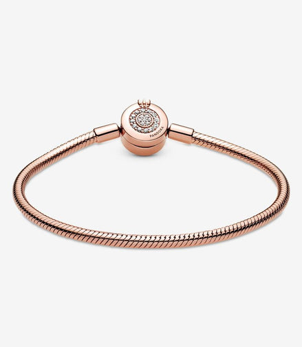 Pandora Signatures Rose Sparkling Crown O Snake Chain Bracelet Size 17