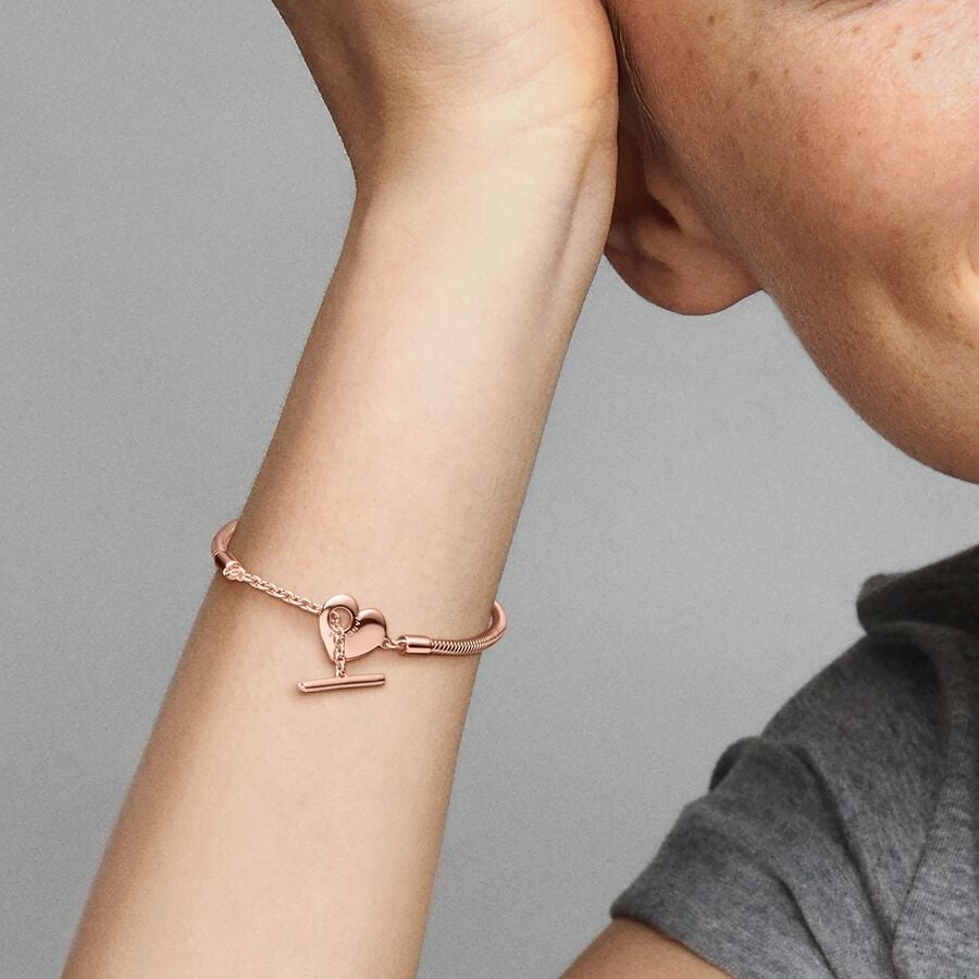 Pandora Moments Heart T-Bar Snake Chain Bracelet Size 18