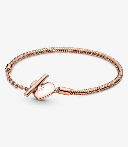 Pandora Moments Heart T-Bar Snake Chain Bracelet Size 18