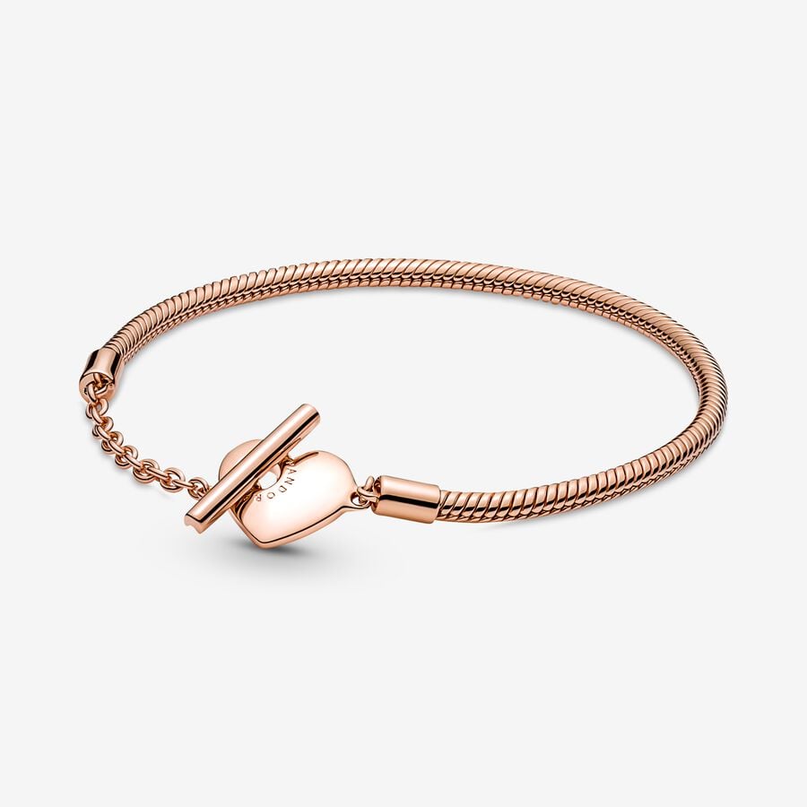 Pandora Moments Heart T-Bar Snake Chain Bracelet Size 18