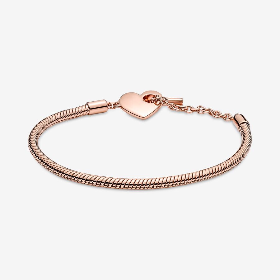 Pandora Moments Heart T-Bar Snake Chain Bracelet Size 18