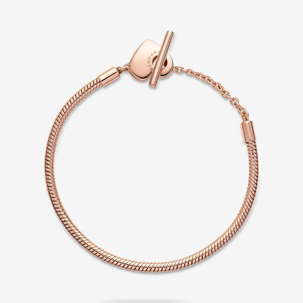 Pandora Moments Heart T-Bar Snake Chain Bracelet Size 18