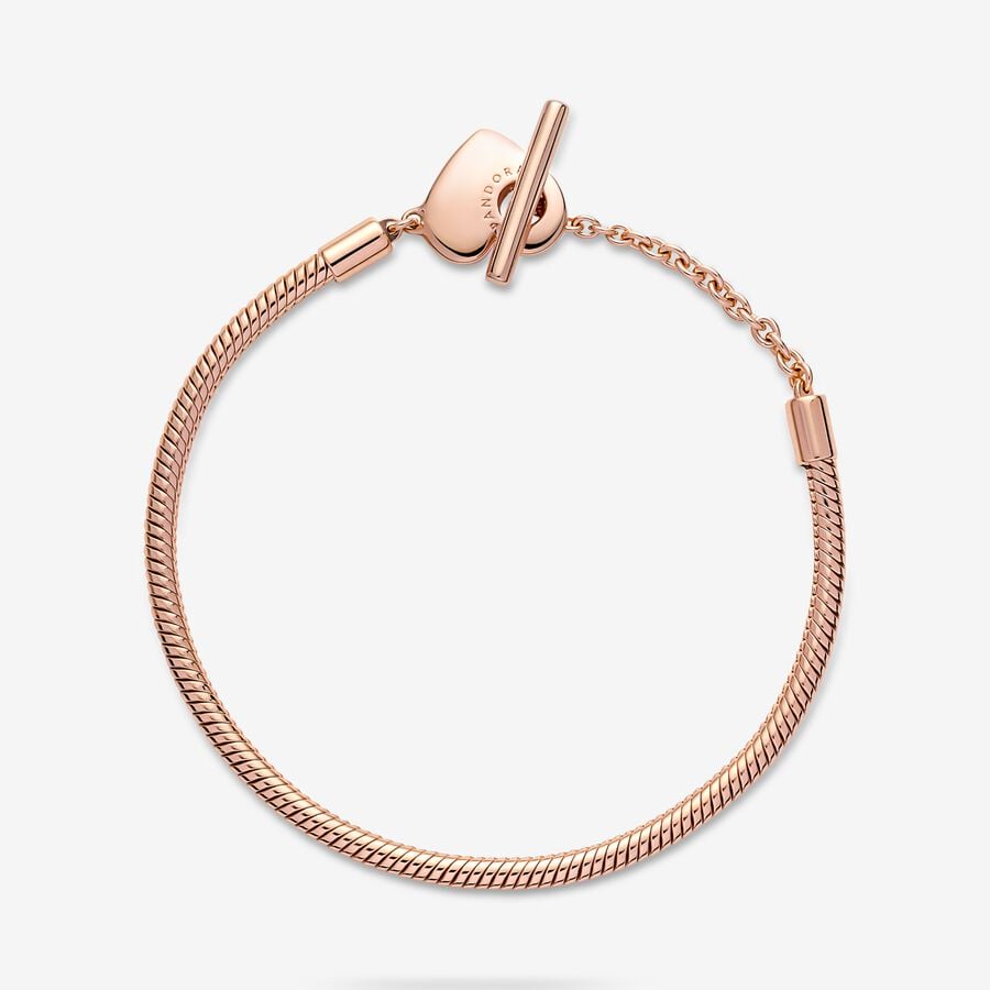 Pandora Moments Heart T-Bar Snake Chain Bracelet Size 18